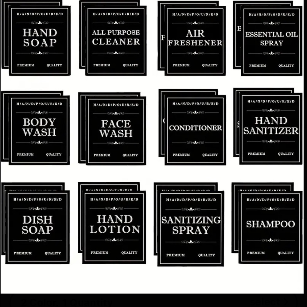 NEW• BLACK MODERN STICKERS FOR HOUSEHOLD LABELING- 12 PACK